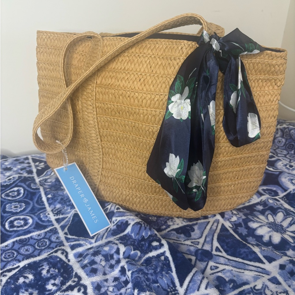 Draper James Tan and Blue Shoulder Bag